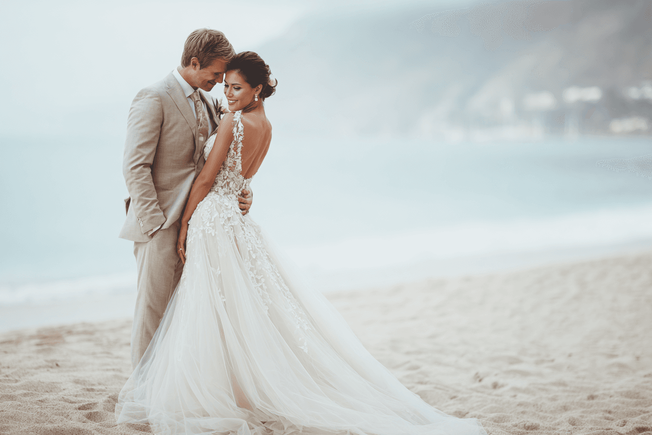 Couple on beach at destination wedding