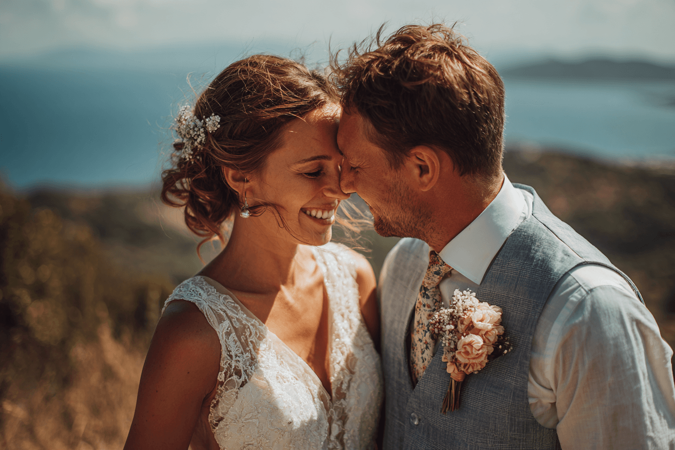 Couple at beach wedding